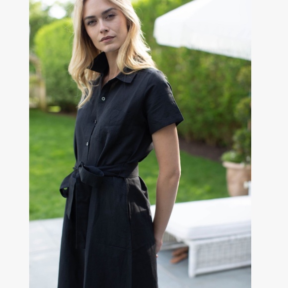 Marea by Liz Joy Short-Sleeve Hamptons Button Front Midi Dress in Black - Picture 3 of 3